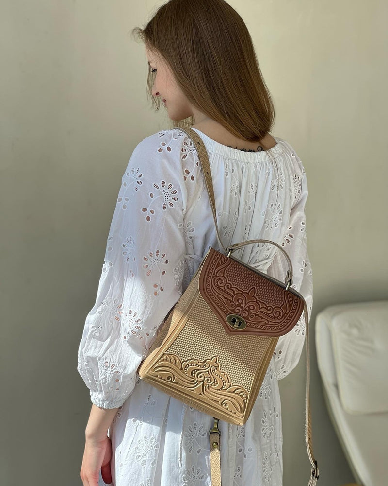 Ivory&Brown Leather Backpack