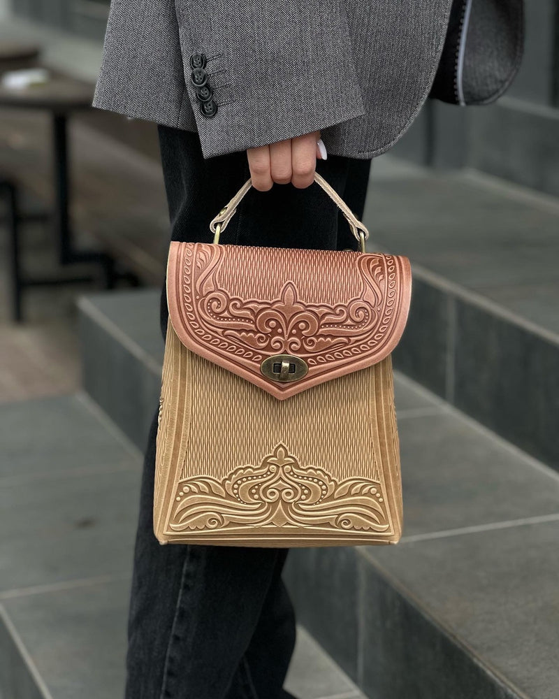 Ivory&Brown Leather Backpack