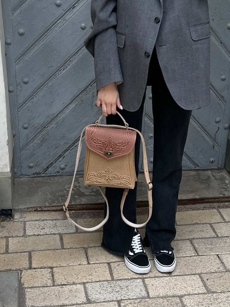 Ivory&Brown Leather Backpack