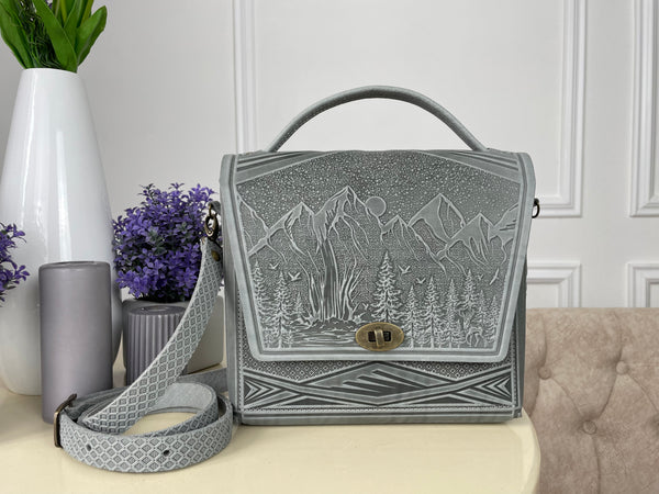 Grey Leather Satchel Bag