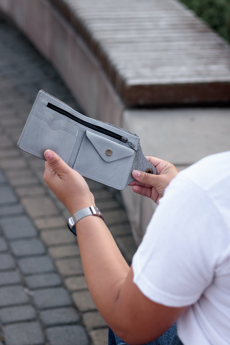 Grey Personalised Leather Wallet