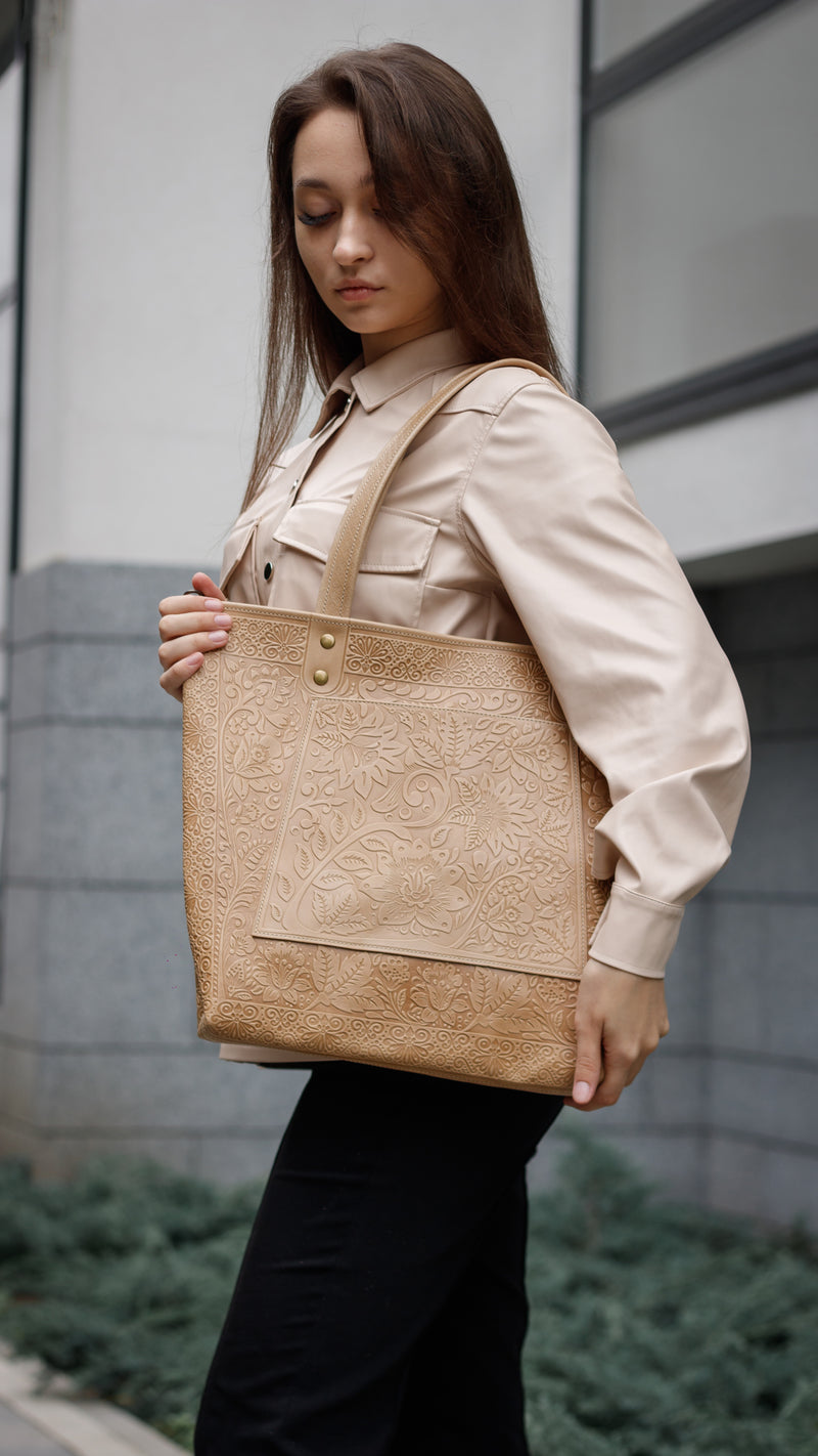 Ivory Leather Shopping Bag