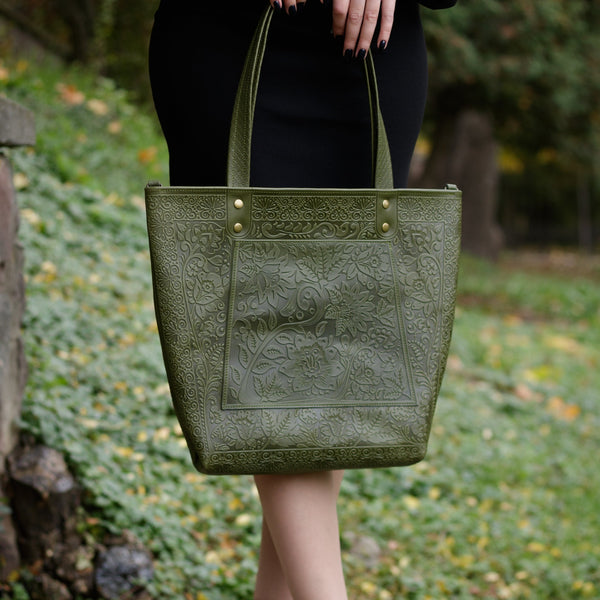 Olive Leather Shopping Bag