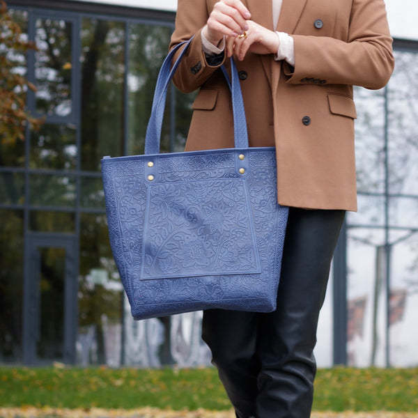 Blue Leather Shopping Bag