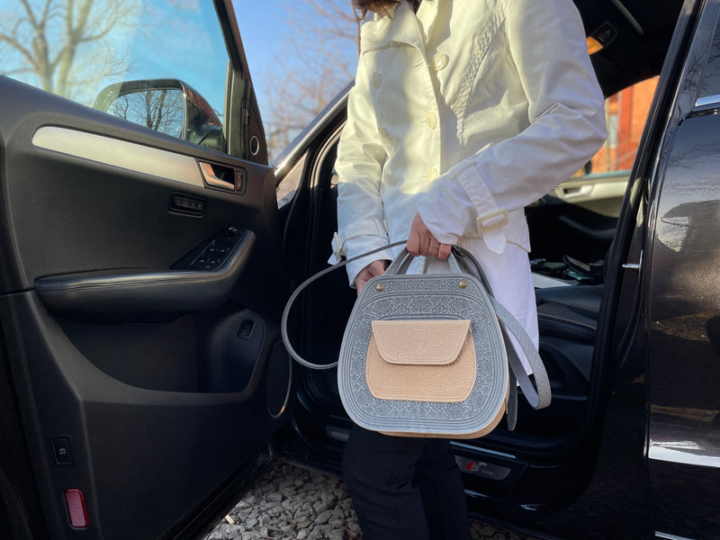 Gray-Beige Leather Bag