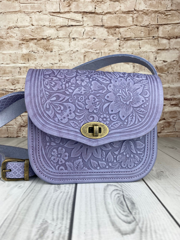 Lavender Leather Crossbody Handmade Bag for Women