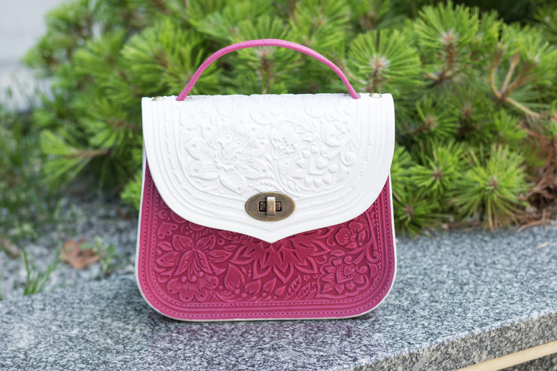 White&Pink Leather Bags Handmade