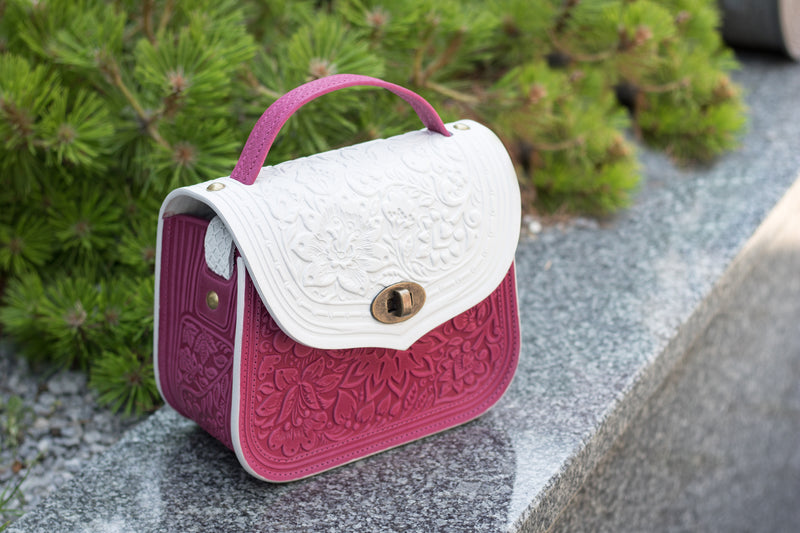 White&Pink Leather Bags Handmade