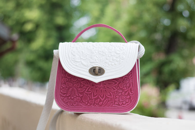 White&Pink Leather Bags Handmade