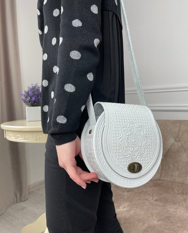 White Leather Round Bag