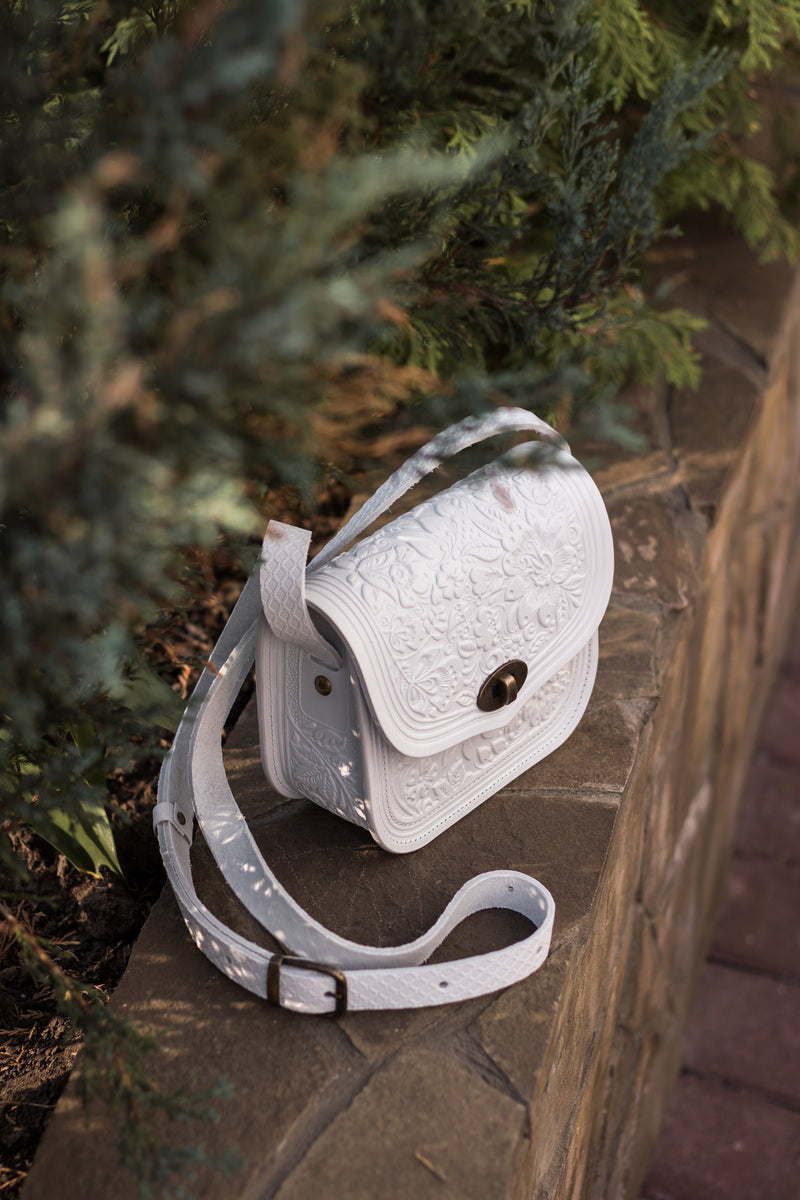 White Leather Purse Handcrafted