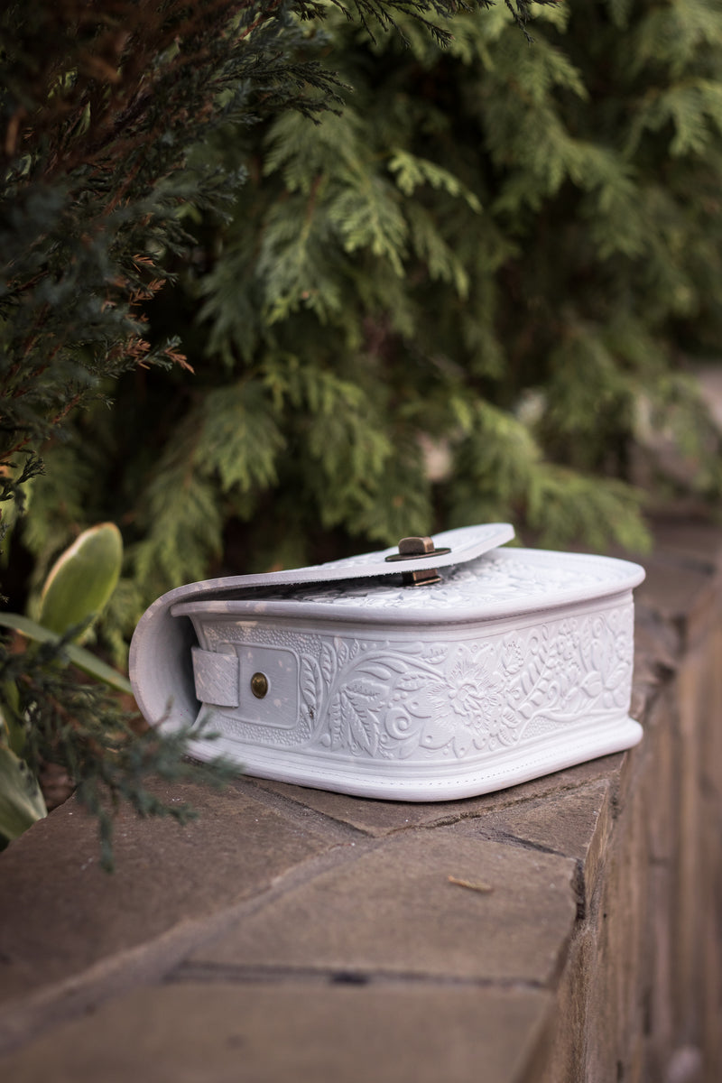 White Leather Purse Handcrafted