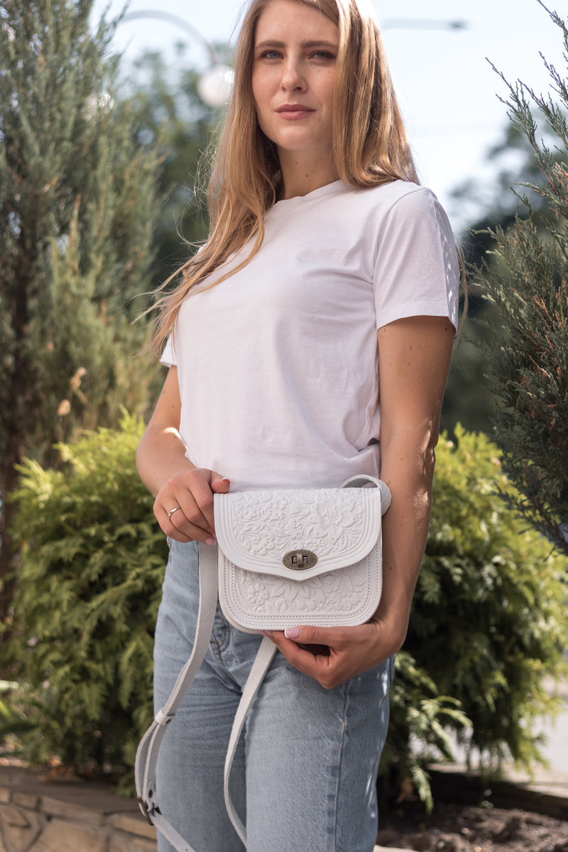 White Leather Purse Handcrafted