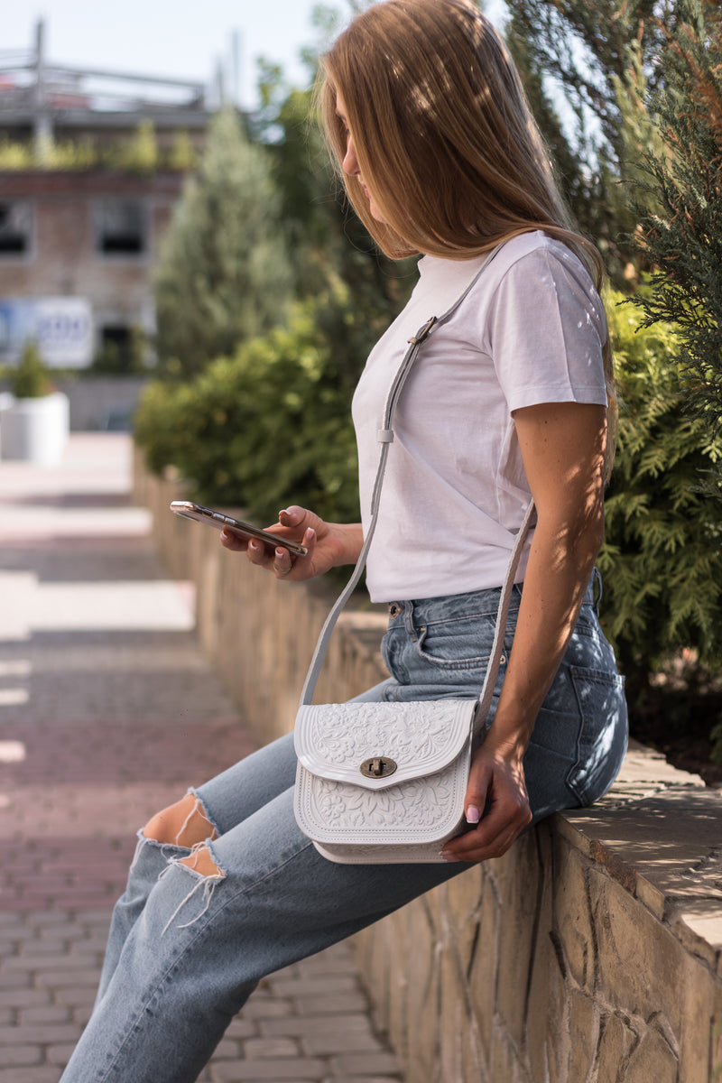 White Leather Purse Handcrafted