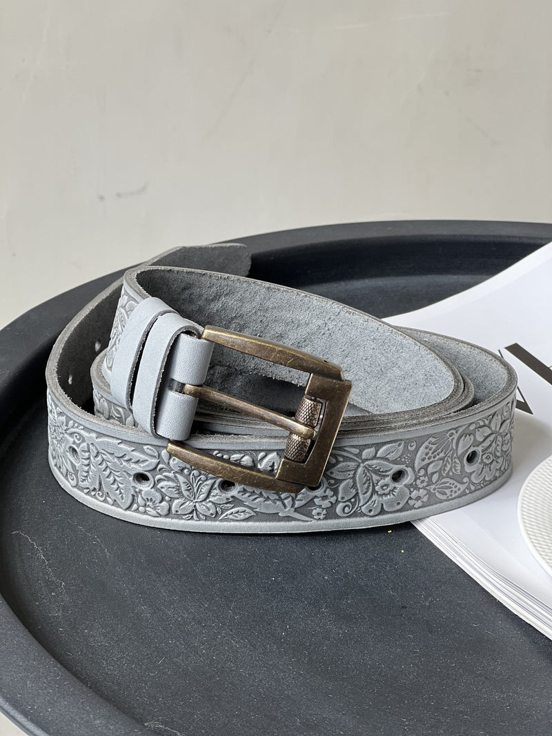 Gray Leather Belt