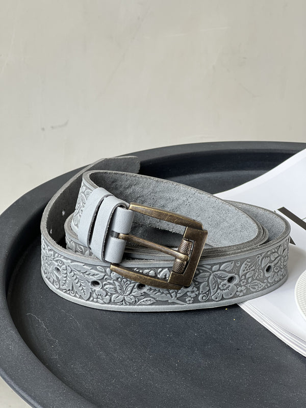 Gray Leather Belt