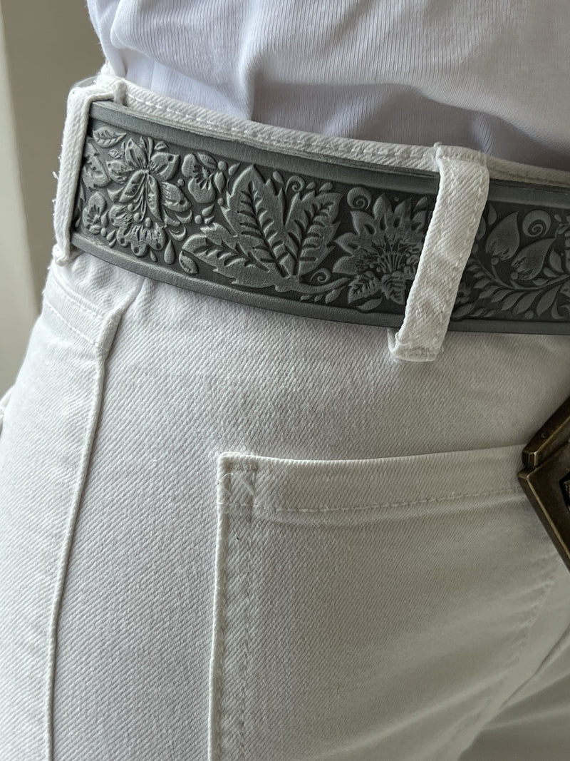 Gray Leather Belt