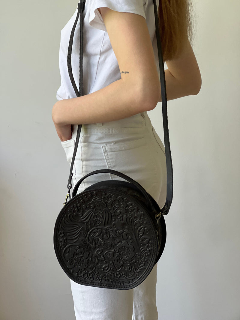 Black Leather Shoulder Bag Handmade