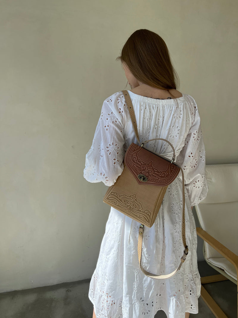 Ivory&Brown Leather Backpack