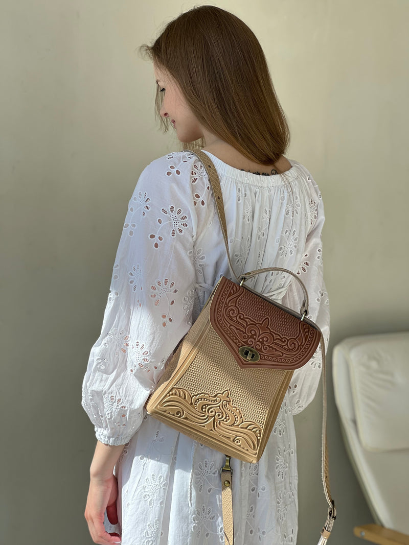 Ivory&Brown Leather Backpack