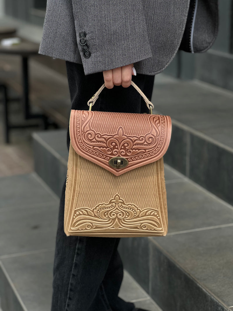 Ivory&Brown Leather Backpack