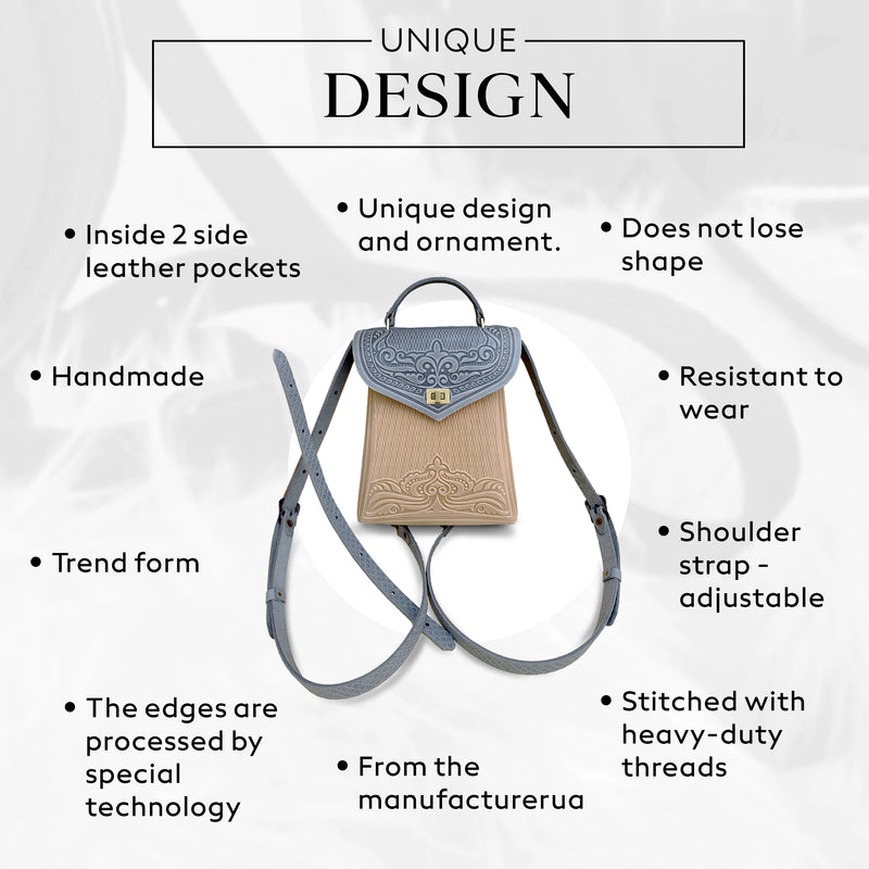 Gray-Beige Leather Women’s Backpack-bag