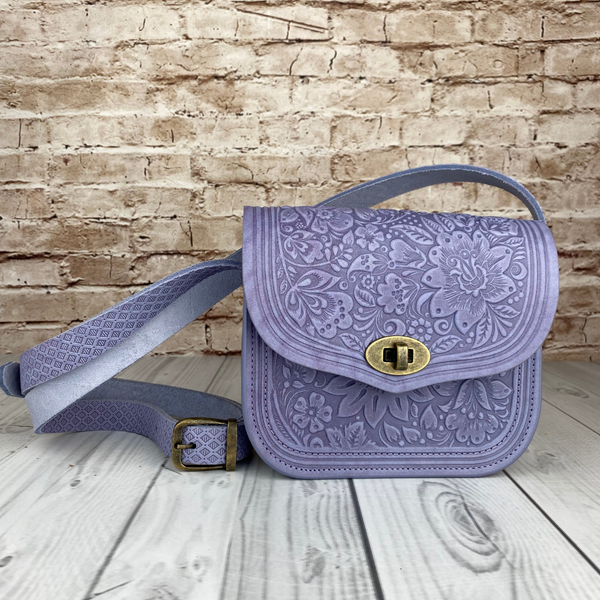 Lavender Leather Crossbody Handmade Bag for Women