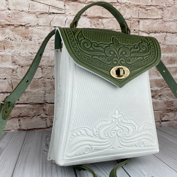 Olive&White Leather Backpack Handmade